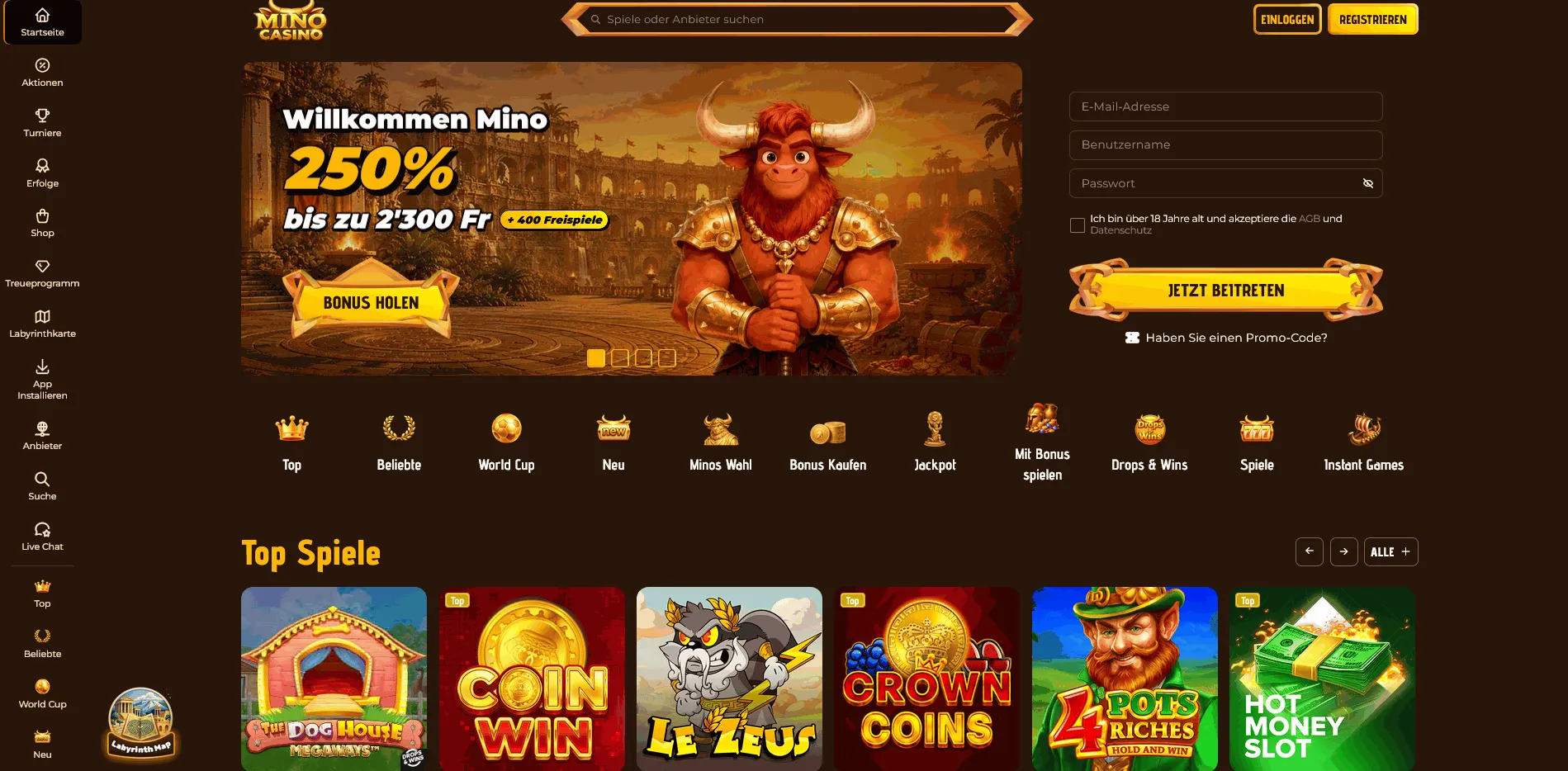 MinoCasino casino offers MinoCasino online casino homepage